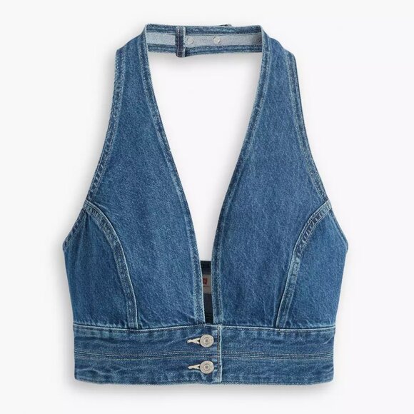 Levi's Daisy Denim Halter Crop Top - L - Picture 1 of 10